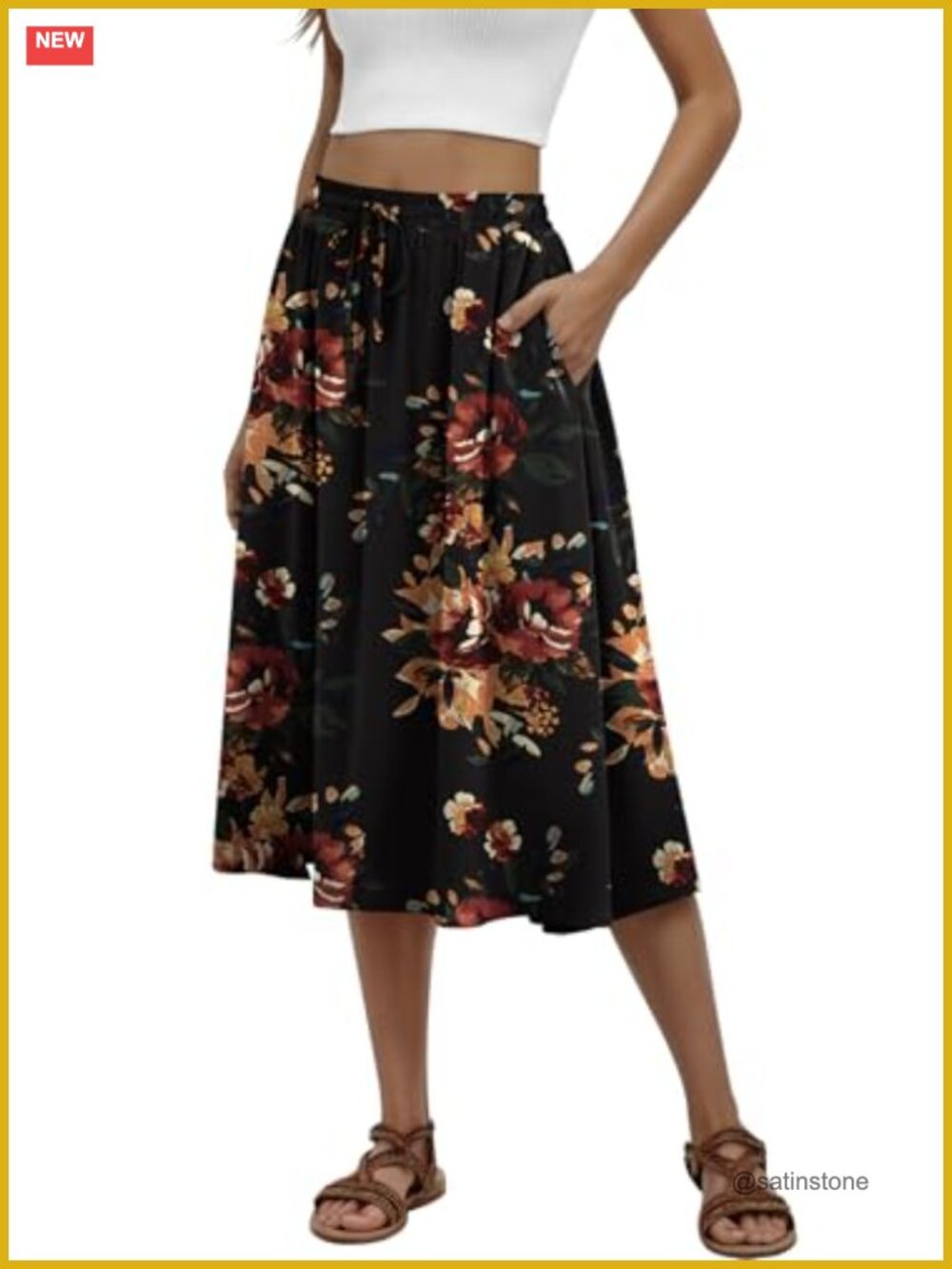 Women's Chiffon Pleated Midi Skirt with Pockets S-3XL